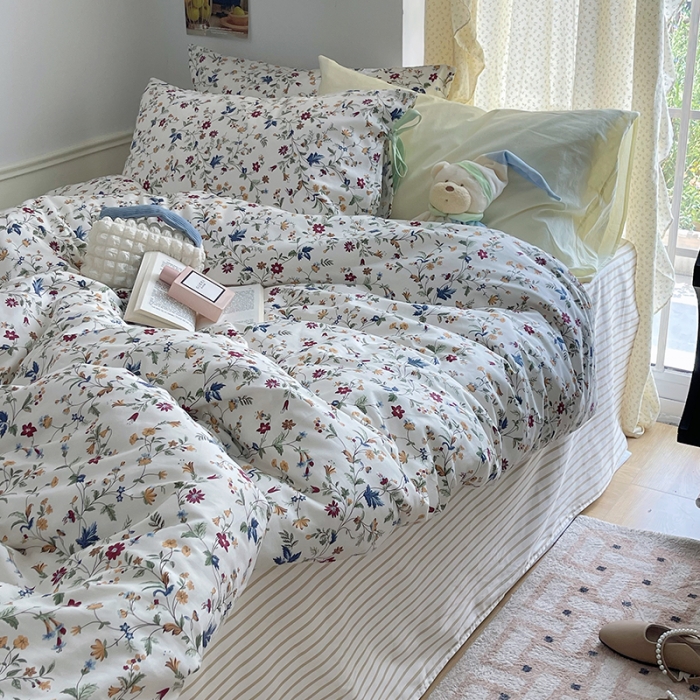 91家纺网 家纺一手货源 找家纺 昔可 2023新款亲肤韩系全棉绑带款四件套 花漾