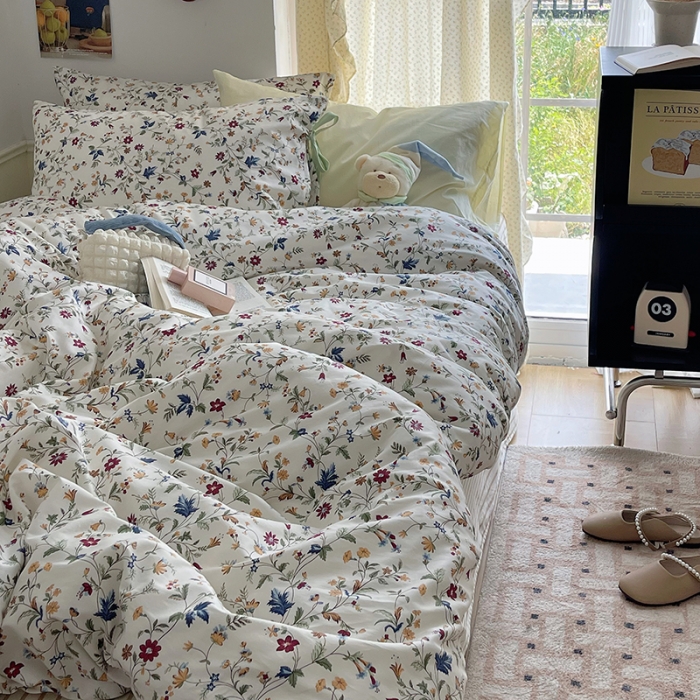 91家纺网 家纺一手货源 找家纺 昔可 2023新款亲肤韩系全棉绑带款四件套 花漾