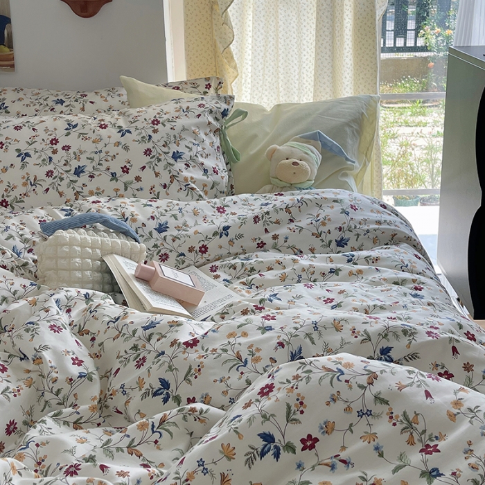 91家纺网 家纺一手货源 找家纺 昔可 2023新款亲肤韩系全棉绑带款四件套 花漾