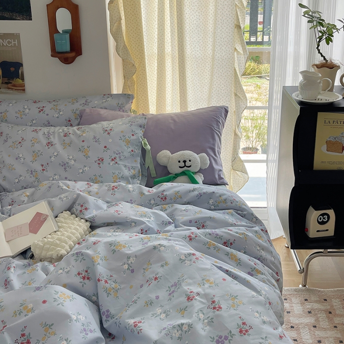 91家纺网 家纺一手货源 找家纺 昔可 2023新款亲肤韩系全棉绑带款四件套 里斯本夏日