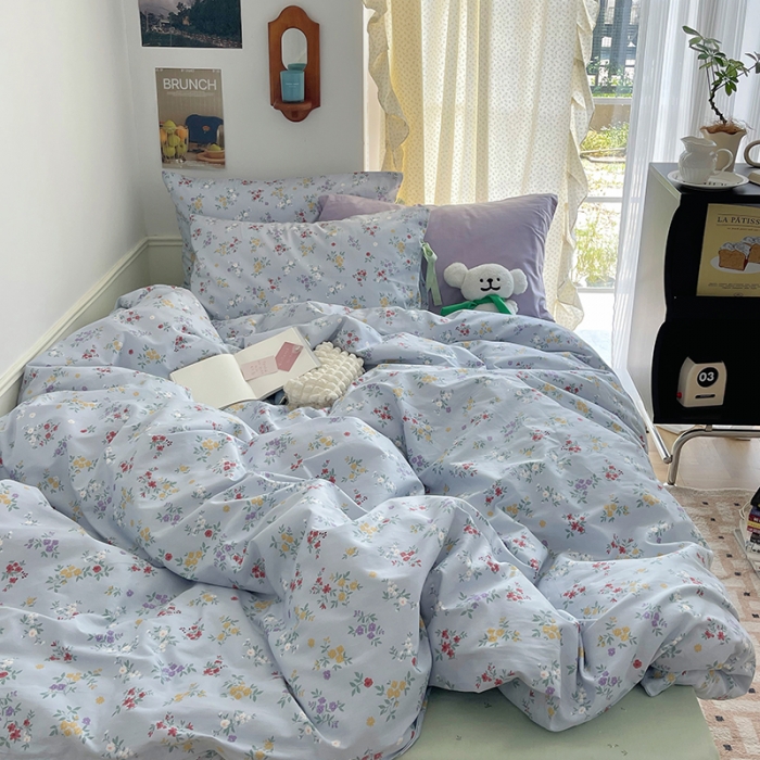 91家纺网 家纺一手货源 找家纺 昔可 2023新款亲肤韩系全棉绑带款四件套 里斯本夏日