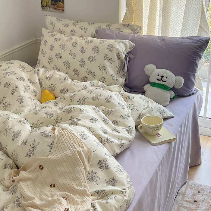 91家纺网 家纺一手货源 找家纺 昔可 2023新款亲肤韩系全棉绑带款四件套 绿茵河畔