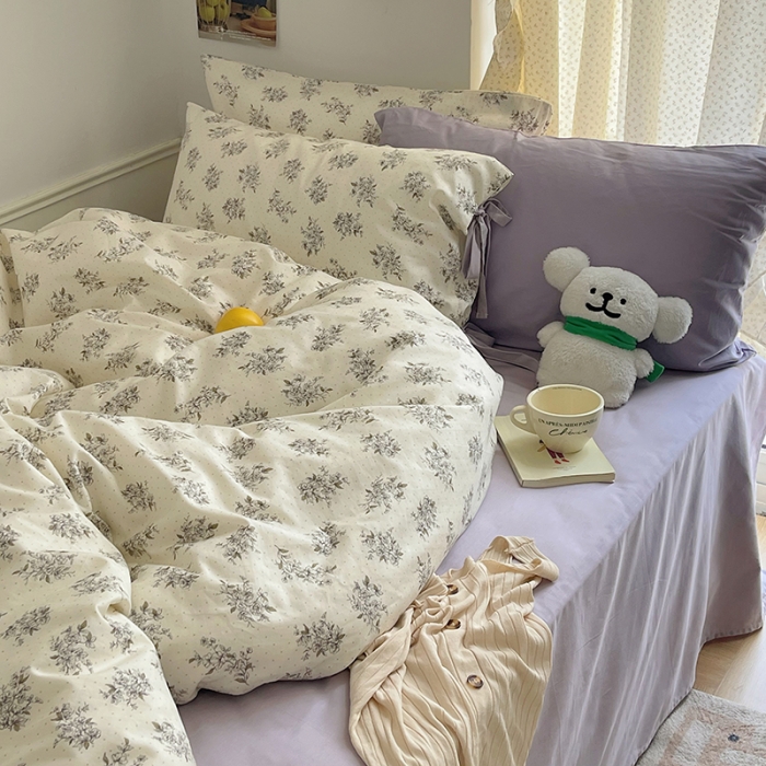 91家纺网 家纺一手货源 找家纺 昔可 2023新款亲肤韩系全棉绑带款四件套 绿茵河畔