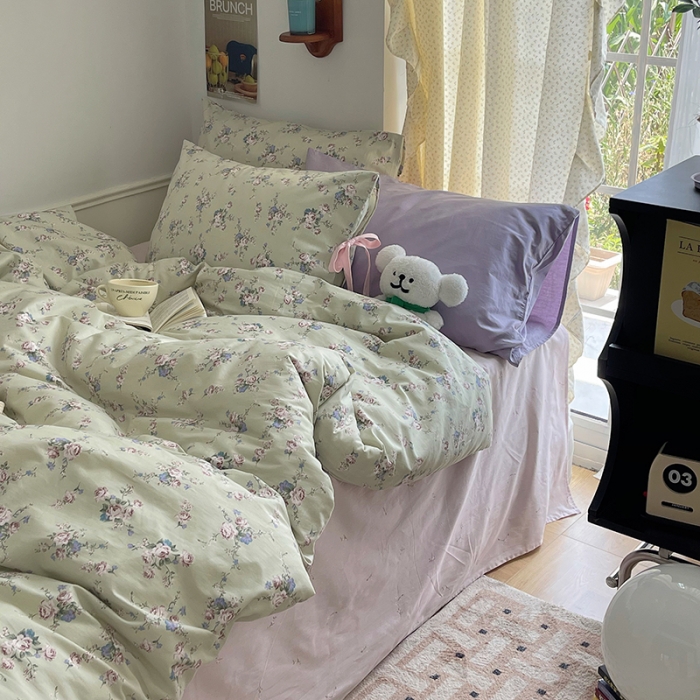 91家纺网 家纺一手货源 找家纺 昔可 2023新款亲肤韩系全棉绑带款四件套 莫奈幻想