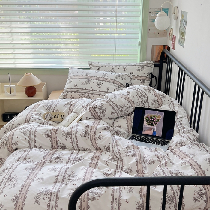 91家纺网 家纺一手货源 找家纺 昔可 2023新款亲肤韩系全棉绑带款四件套 水墨山茶