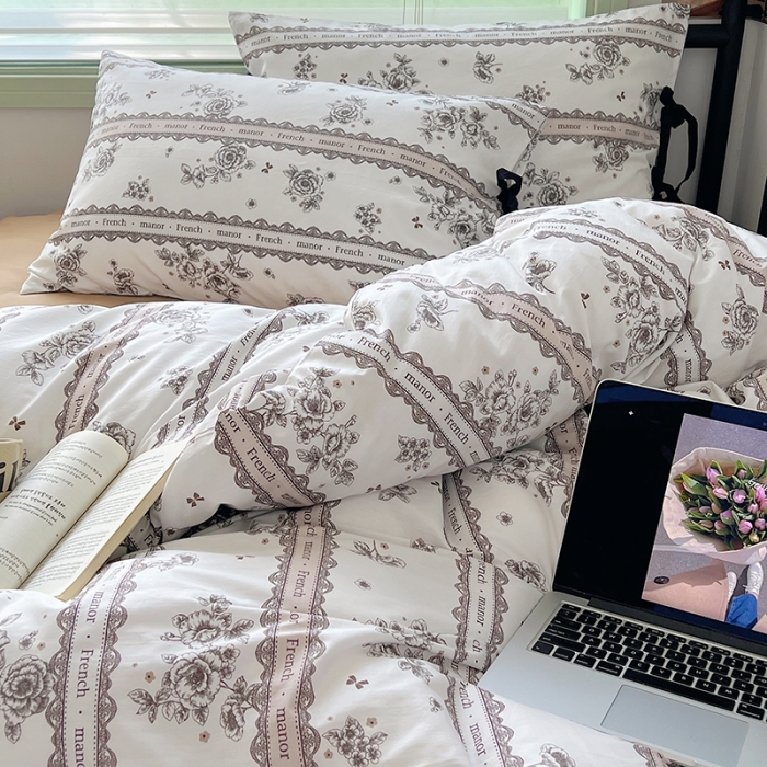 91家纺网 家纺一手货源 找家纺 昔可 2023新款亲肤韩系全棉绑带款四件套 水墨山茶