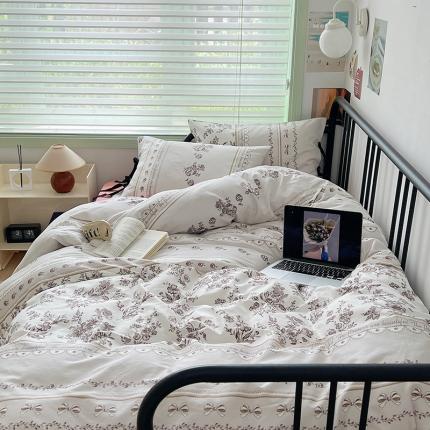 昔可 2023新款亲肤韩系全棉绑带款四件套 午后清茶