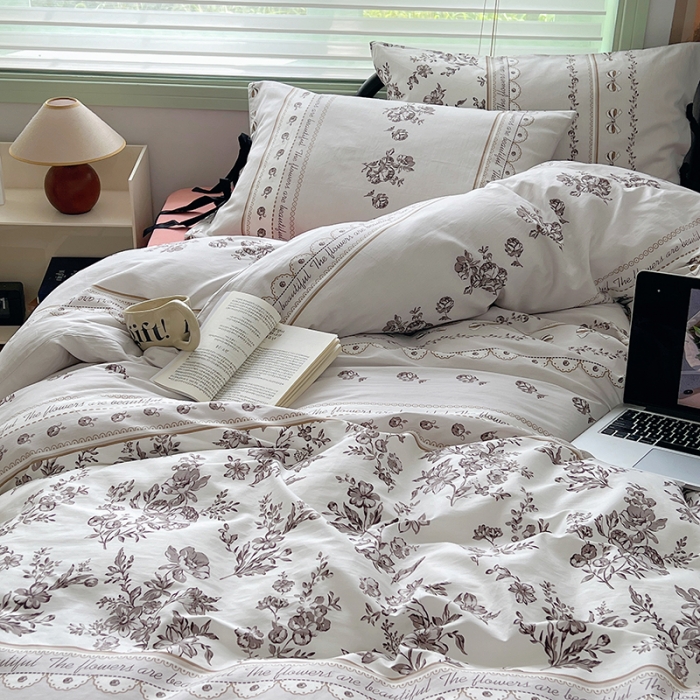 91家纺网 家纺一手货源 找家纺 昔可 2023新款亲肤韩系全棉绑带款四件套 午后清茶