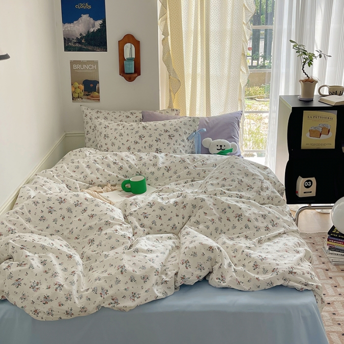 91家纺网 家纺一手货源 找家纺 昔可 2023新款亲肤韩系全棉绑带款四件套 西西里碎花