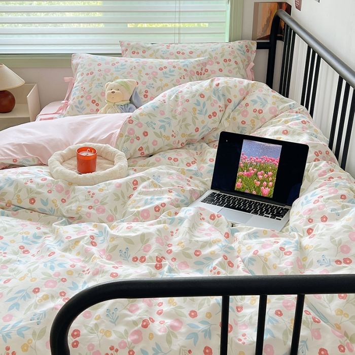 91家纺网 家纺一手货源 找家纺 昔可 2023新款亲肤韩系全棉绑带款四件套 夏日佛罗伦萨