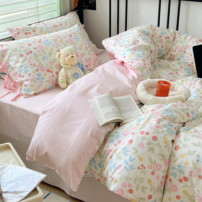 91家纺网 家纺一手货源 找家纺 昔可 2023新款亲肤韩系全棉绑带款四件套 夏日佛罗伦萨