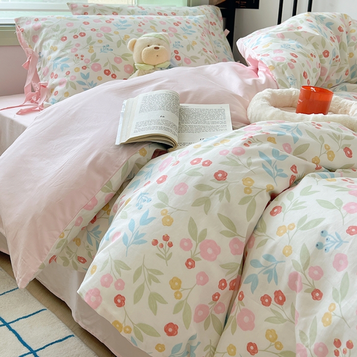 91家纺网 家纺一手货源 找家纺 昔可 2023新款亲肤韩系全棉绑带款四件套 夏日佛罗伦萨