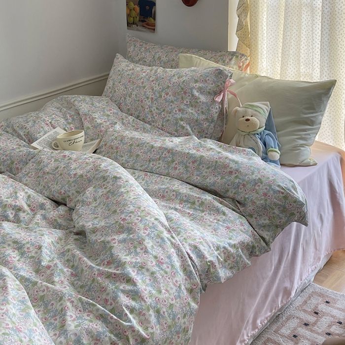 91家纺网 家纺一手货源 找家纺 昔可 2023新款亲肤韩系全棉绑带款四件套 仙境花园