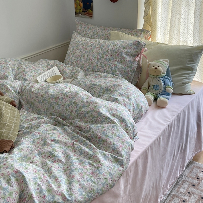 91家纺网 家纺一手货源 找家纺 昔可 2023新款亲肤韩系全棉绑带款四件套 仙境花园