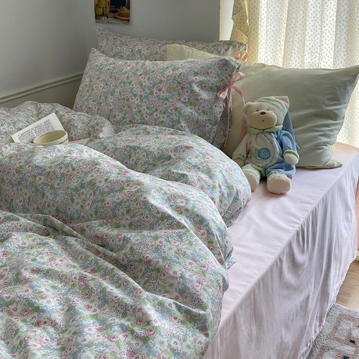 91家纺网 家纺一手货源 找家纺 昔可 2023新款亲肤韩系全棉绑带款四件套 仙境花园