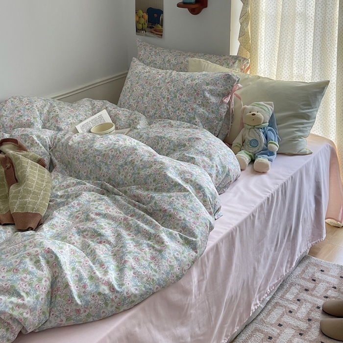 91家纺网 家纺一手货源 找家纺 昔可 2023新款亲肤韩系全棉绑带款四件套 仙境花园