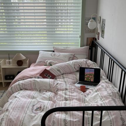 昔可 2023新款全棉卡通小清新四件套 安妮兔兔花园