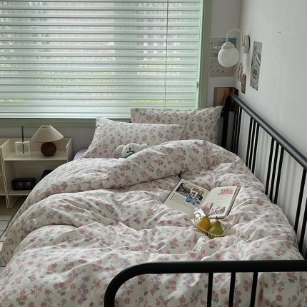 昔可 2023新款全棉卡通小清新四件套 薄樱粉枝