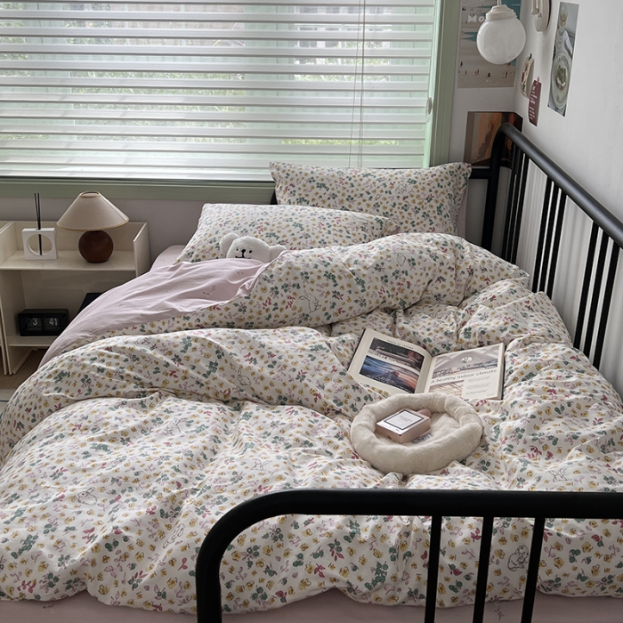 91家纺网 家纺一手货源 找家纺 昔可 2023新款全棉卡通小清新四件套 春日多巴胺