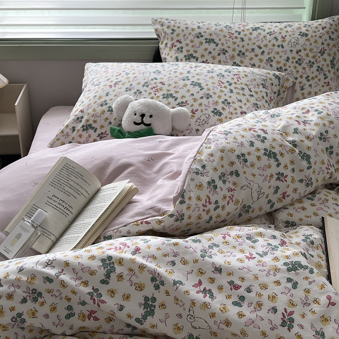 91家纺网 家纺一手货源 找家纺 昔可 2023新款全棉卡通小清新四件套 春日多巴胺