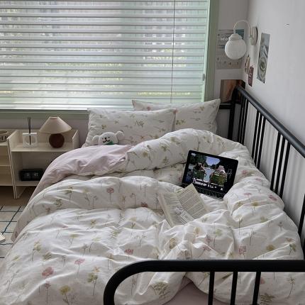 昔可 2023新款全棉卡通小清新四件套 春日水彩花卉