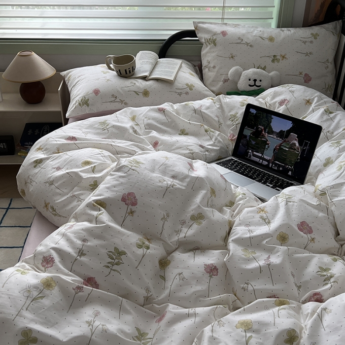 91家纺网 家纺一手货源 找家纺 昔可 2023新款全棉卡通小清新四件套 春日水彩花卉