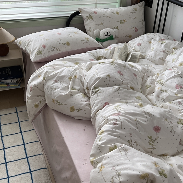 91家纺网 家纺一手货源 找家纺 昔可 2023新款全棉卡通小清新四件套 春日水彩花卉