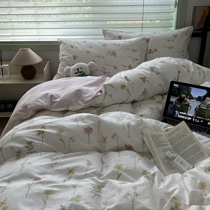 91家纺网 家纺一手货源 找家纺 昔可 2023新款全棉卡通小清新四件套 春日水彩花卉