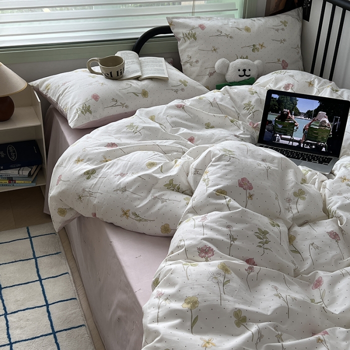 91家纺网 家纺一手货源 找家纺 昔可 2023新款全棉卡通小清新四件套 春日水彩花卉