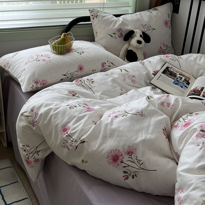 91家纺网 家纺一手货源 找家纺 昔可 2023新款全棉卡通小清新四件套 粉黛花园