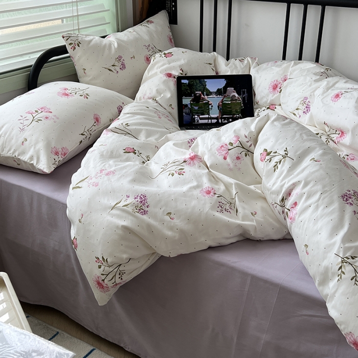 91家纺网 家纺一手货源 找家纺 昔可 2023新款全棉卡通小清新四件套 粉黛花园