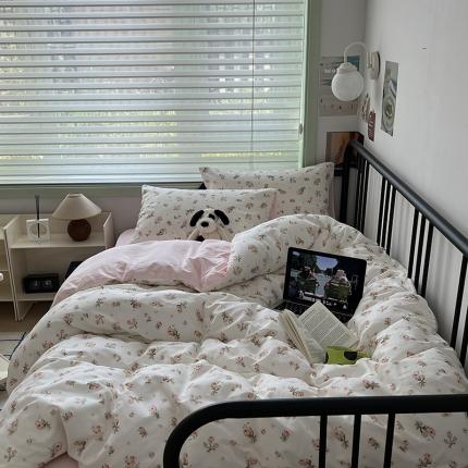 昔可 2023新款全棉卡通小清新四件套 粉黛落樱