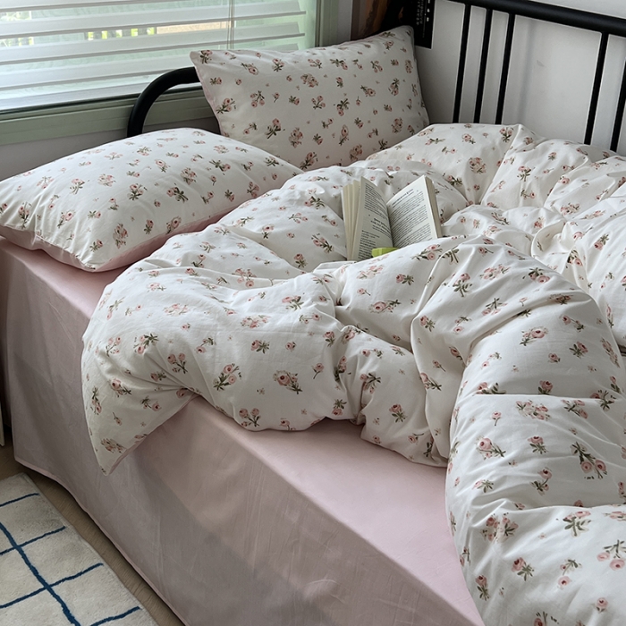 91家纺网 家纺一手货源 找家纺 昔可 2023新款全棉卡通小清新四件套 粉黛落樱