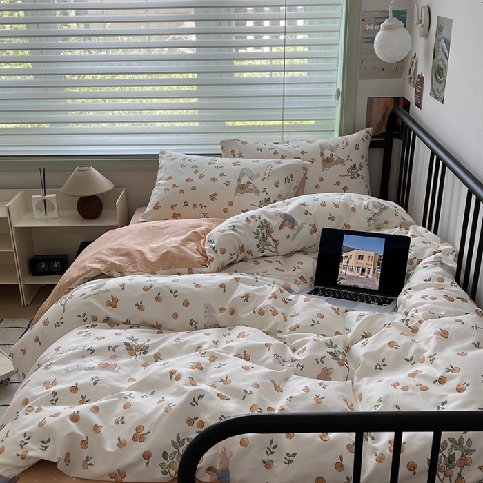 91家纺网 家纺一手货源 找家纺 昔可 2023新款全棉卡通小清新四件套 果园伙伴