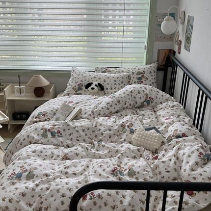 昔可 2023新款全棉卡通小清新四件套 黄碎花小兔