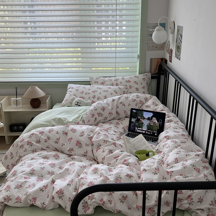 91家纺网 家纺一手货源 找家纺 昔可 2023新款全棉卡通小清新四件套 蔷薇少女