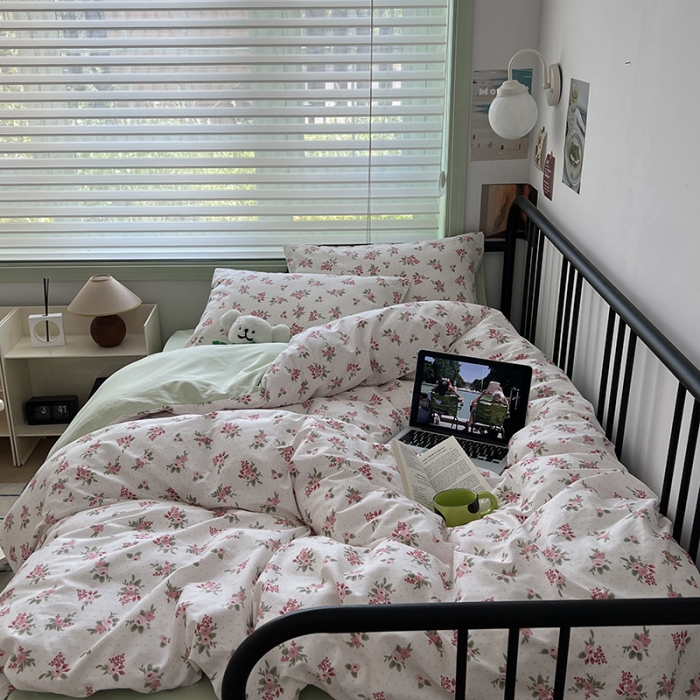 91家纺网 家纺一手货源 找家纺 昔可 2023新款全棉卡通小清新四件套 蔷薇少女