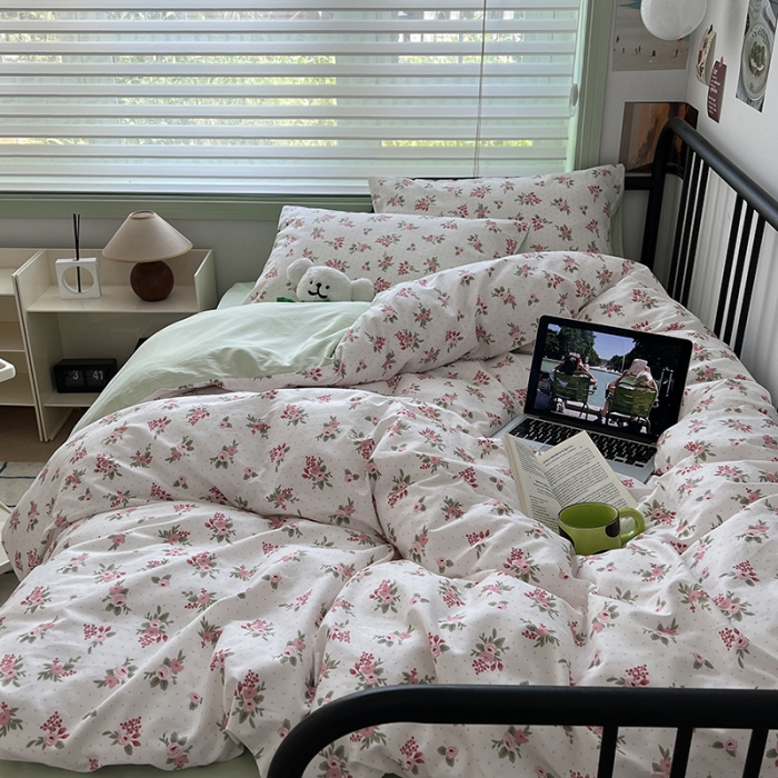 91家纺网 家纺一手货源 找家纺 昔可 2023新款全棉卡通小清新四件套 蔷薇少女