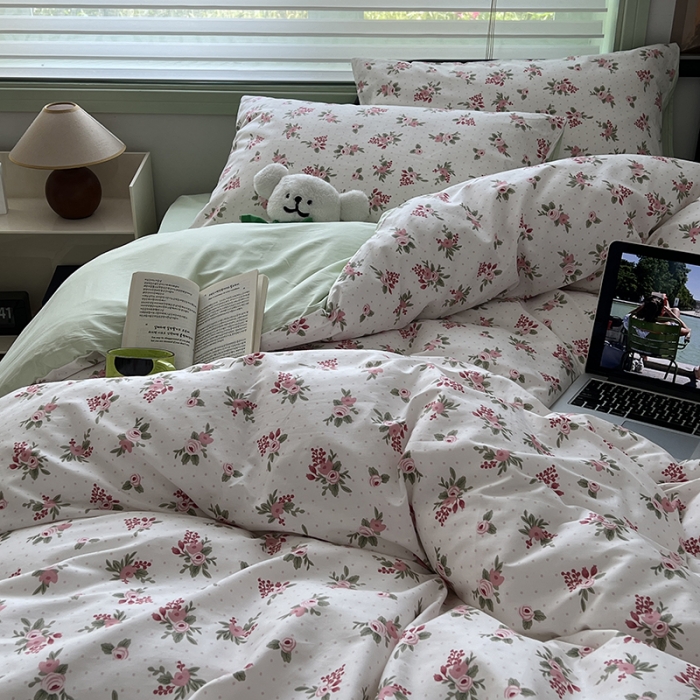 91家纺网 家纺一手货源 找家纺 昔可 2023新款全棉卡通小清新四件套 蔷薇少女