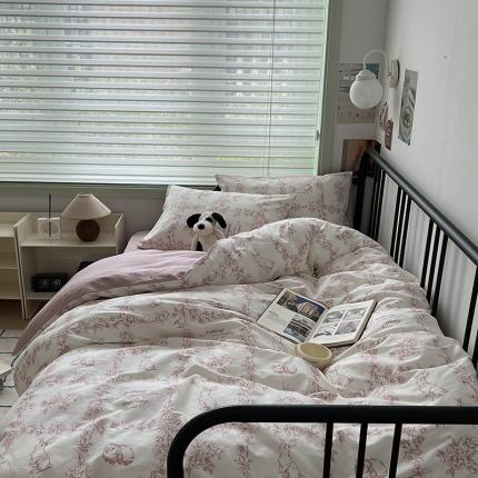 昔可 2023新款全棉卡通小清新四件套 素描兔兔