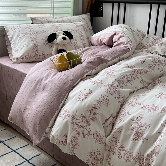 91家纺网 家纺一手货源 找家纺 昔可 2023新款全棉卡通小清新四件套 素描兔兔