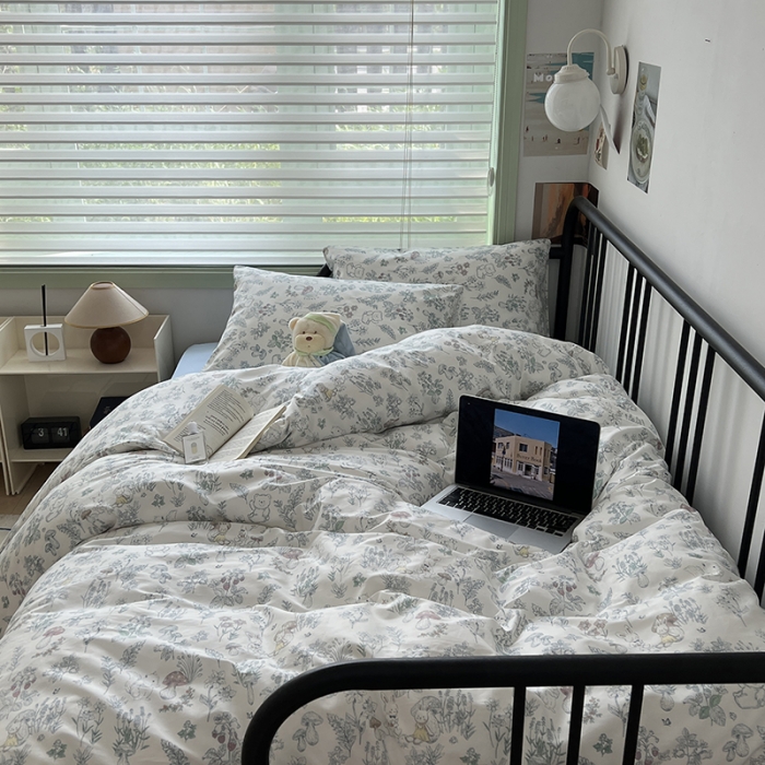 91家纺网 家纺一手货源 找家纺 昔可 2023新款全棉卡通小清新四件套 素描小卡通