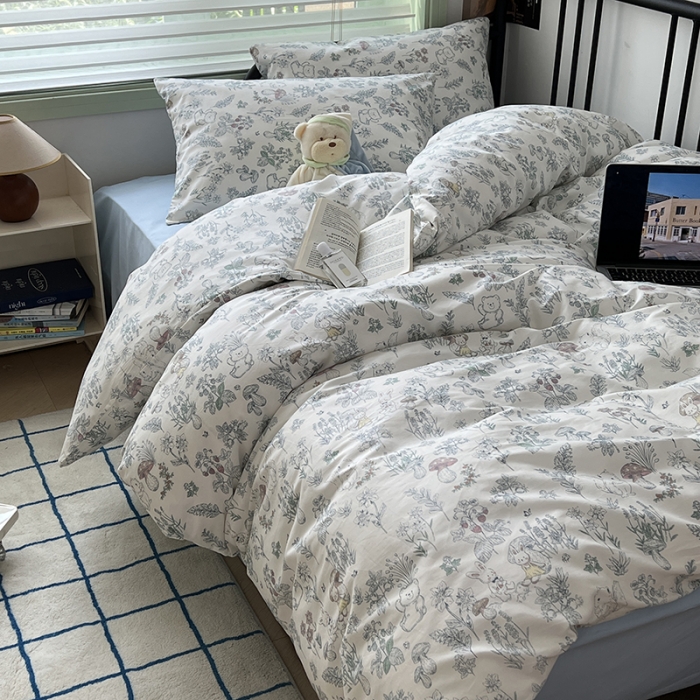 91家纺网 家纺一手货源 找家纺 昔可 2023新款全棉卡通小清新四件套 素描小卡通