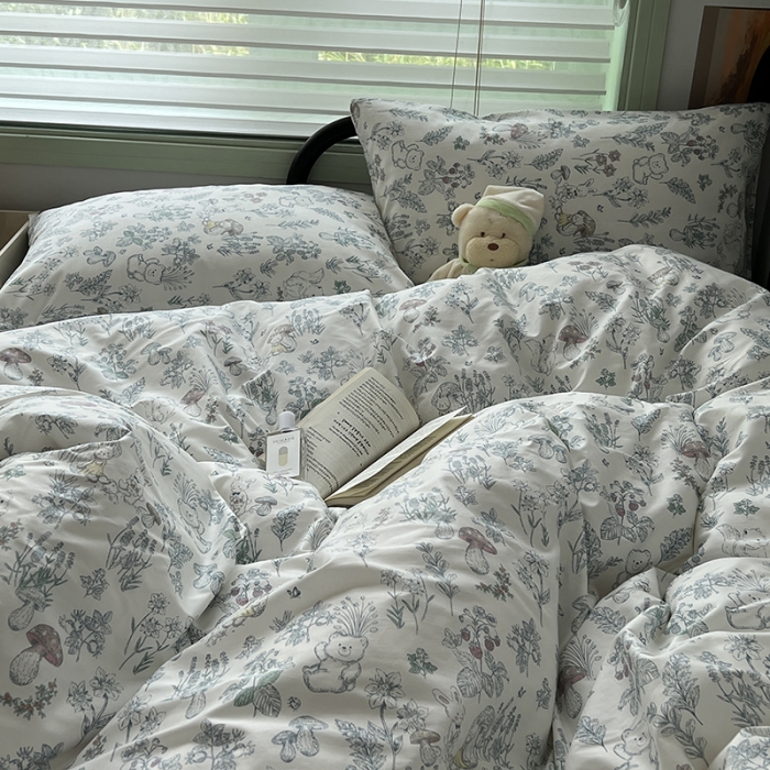 91家纺网 家纺一手货源 找家纺 昔可 2023新款全棉卡通小清新四件套 素描小卡通