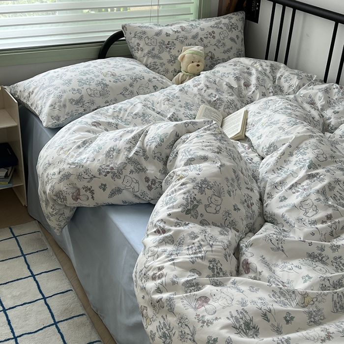 91家纺网 家纺一手货源 找家纺 昔可 2023新款全棉卡通小清新四件套 素描小卡通