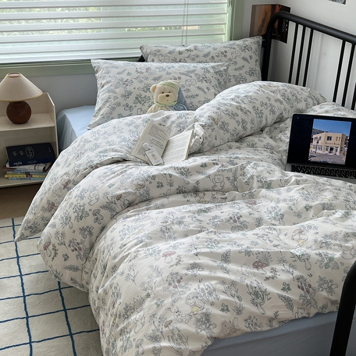 91家纺网 家纺一手货源 找家纺 昔可 2023新款全棉卡通小清新四件套 素描小卡通