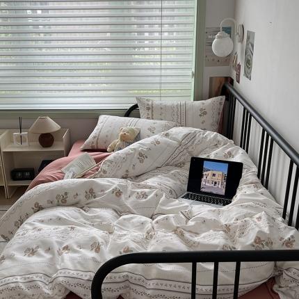 昔可 2023新款全棉卡通小清新四件套 英国梨与小苍兰