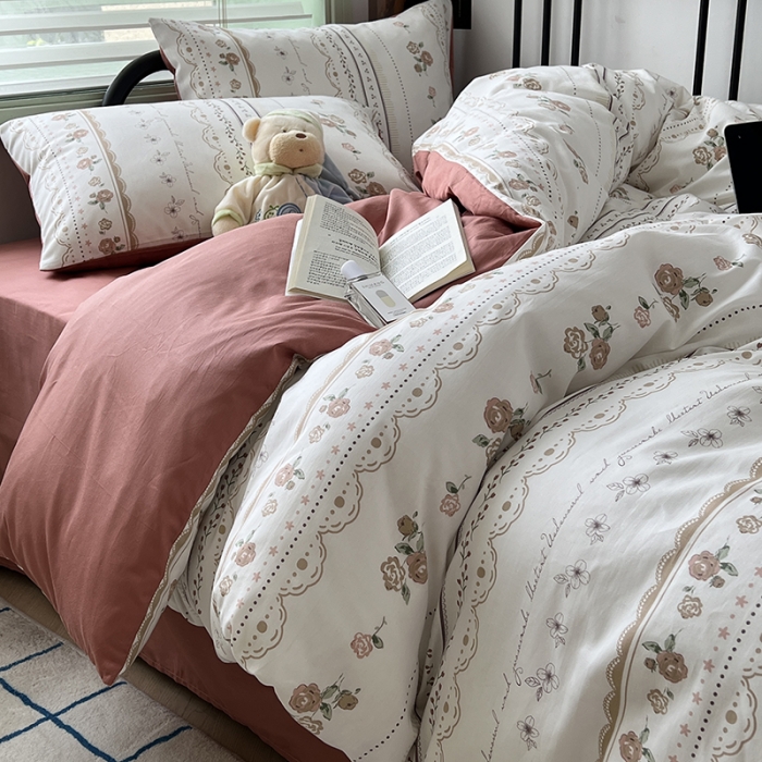 91家纺网 家纺一手货源 找家纺 昔可 2023新款全棉卡通小清新四件套 英国梨与小苍兰