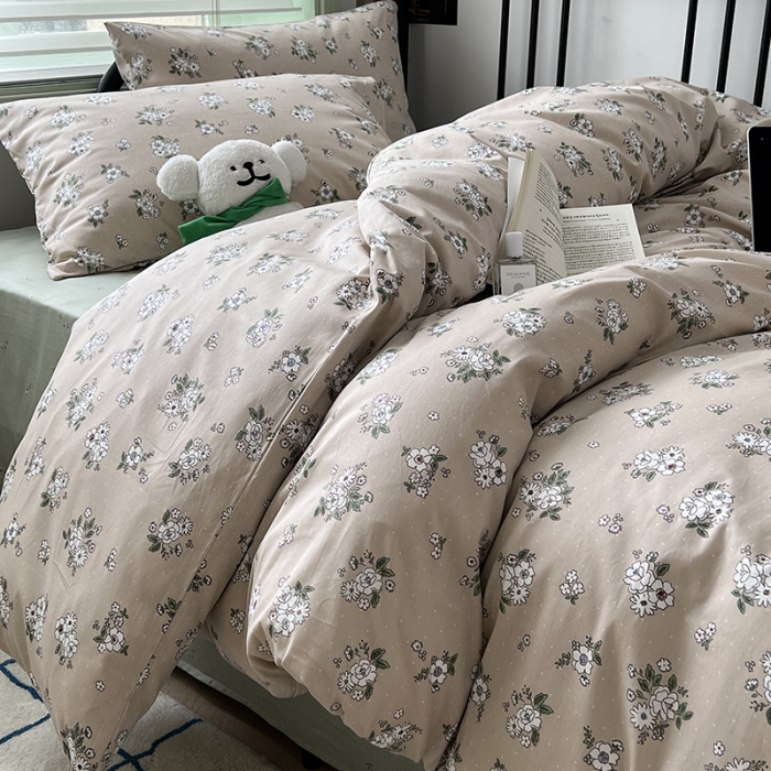 91家纺网 家纺一手货源 找家纺 昔可 2023新款全棉卡通小清新四件套 栀子茉莉