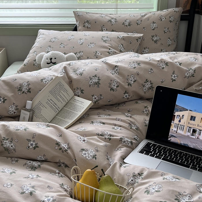 91家纺网 家纺一手货源 找家纺 昔可 2023新款全棉卡通小清新四件套 栀子茉莉